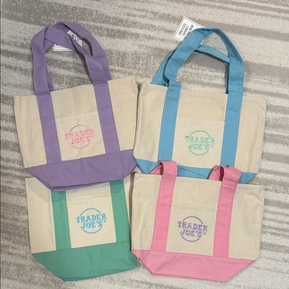 Trader Joe's MininCanvas Tote Bag - Pink, Purple, Teal, Blue BRAND NEW with tags